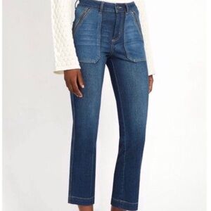 Rebecca Taylor Patchwork High Rise Flare-Leg Cropped Jeans
